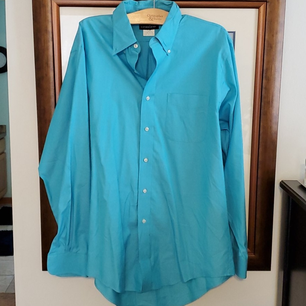 Lands End Teal Pinpoint Oxford Shirt 15.5 / 34